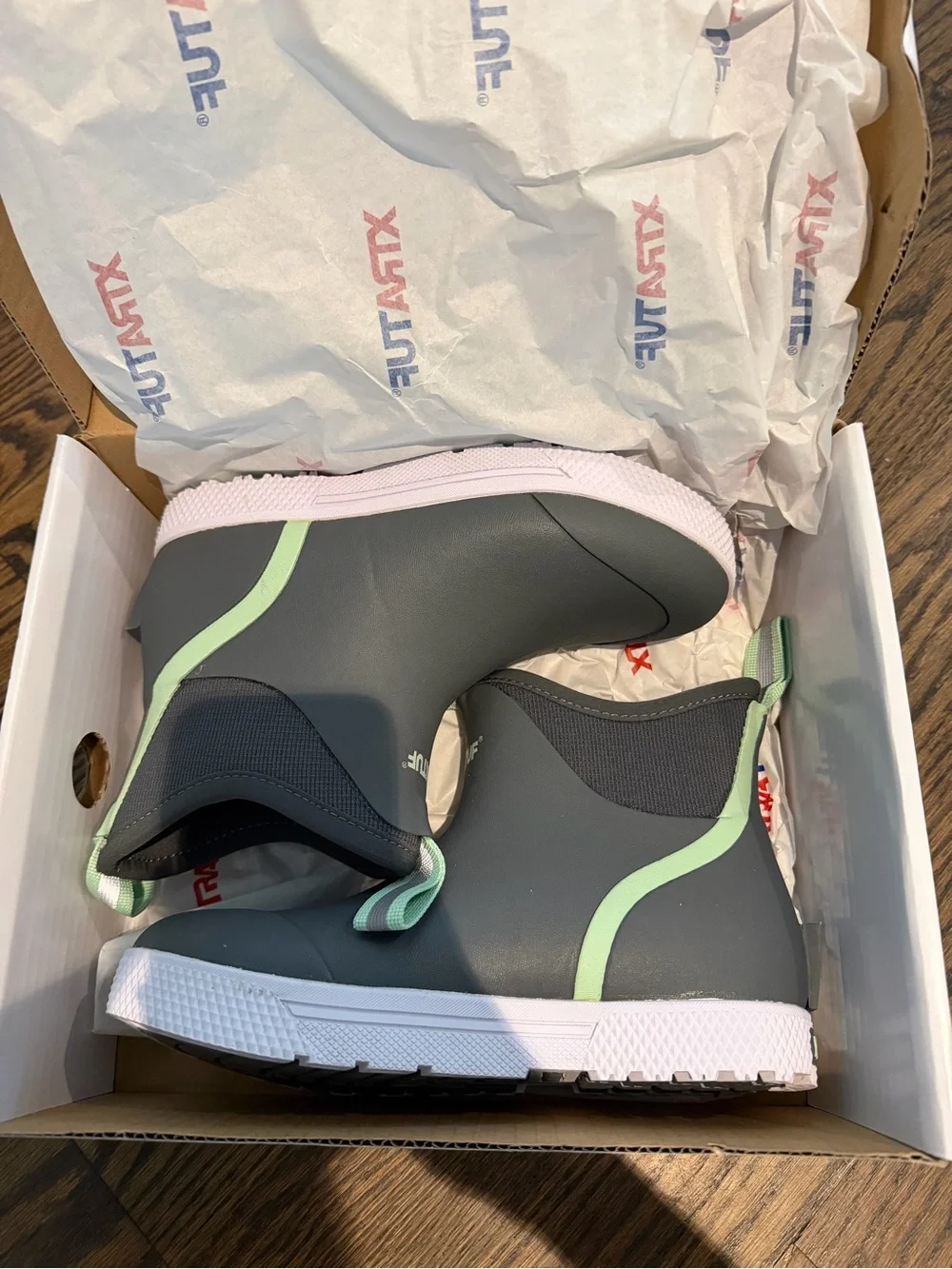 XTRATUF Women’s Gray & Mint Winter Rain Boots - Lightweight Waterproof Slip-On